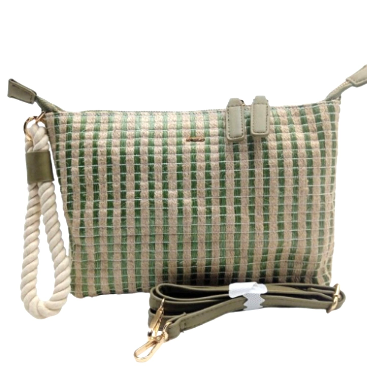 Bolso de Esparto Mujer Cruzado - Bolso de Verano de Rafia Informal - Beige y Verde
