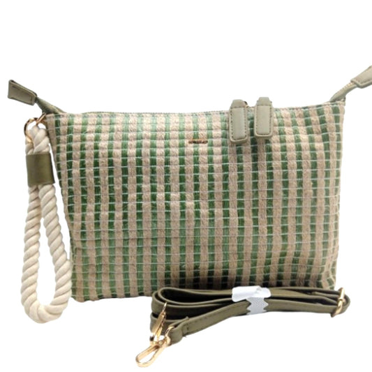 Bolso de Esparto Mujer Cruzado - Bolso de Verano de Rafia Informal - Beige y Verde