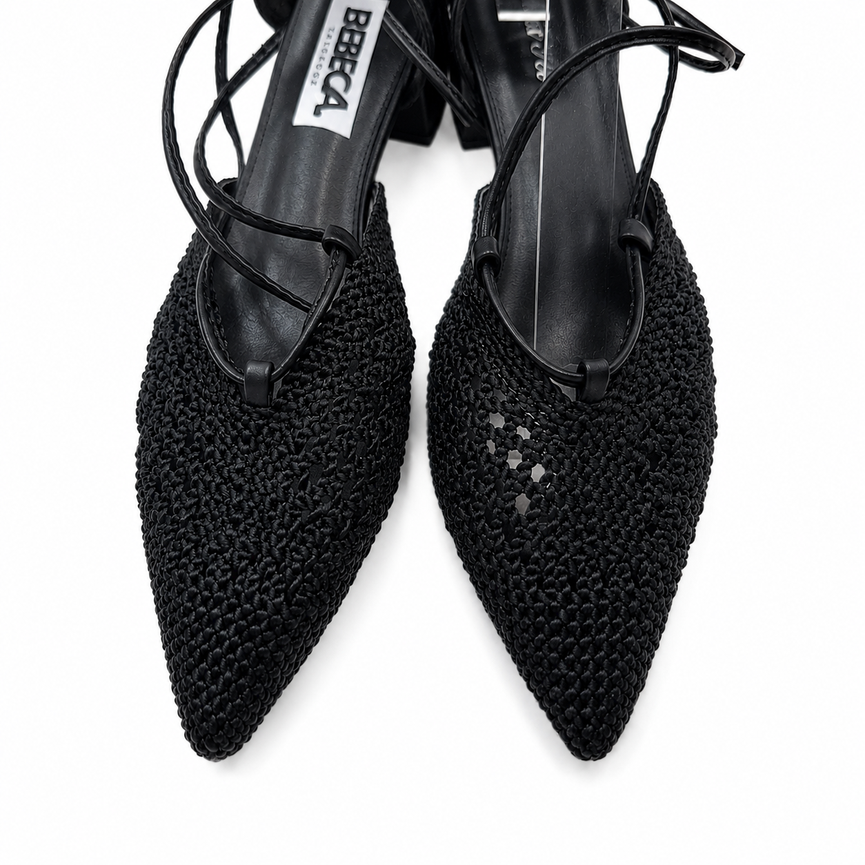 Zapatos de Mujer Negros de Punta Trenzados con Cordones al Tobillo | Tacón Bajo Cuadrado | Elegantes y Cómodos para Primavera Verano