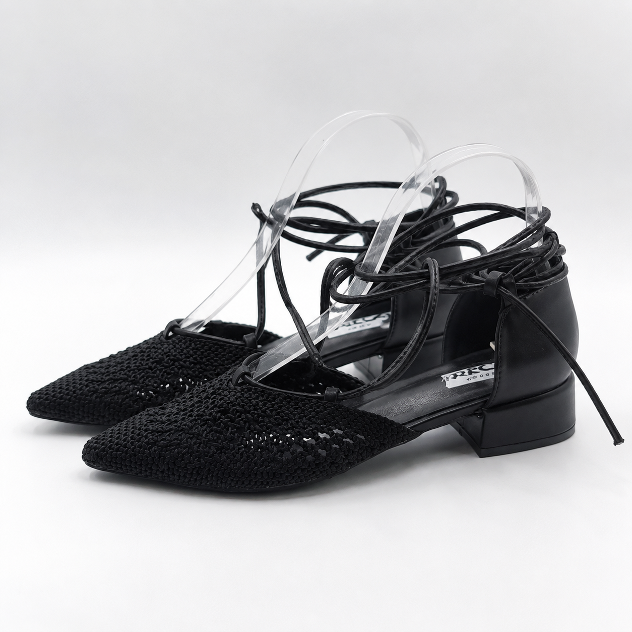 Zapatos de Mujer Negros de Punta Trenzados con Cordones al Tobillo | Tacón Bajo Cuadrado | Elegantes y Cómodos para Primavera Verano