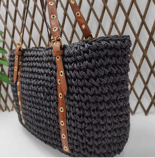 Bolso Paja Mujer | Bolsos Tejidos Crochet - Bolso Playa Verano Negro
