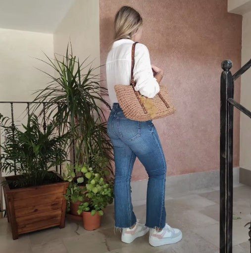 Bolso Paja Mujer | Bolsos Tejidos Crochet - Bolso Playa Verano Beige