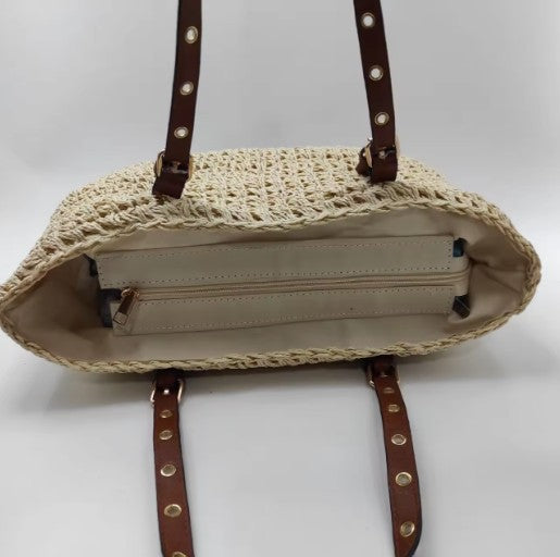 Bolso Paja Mujer | Bolsos Tejidos Crochet - Bolso Playa Verano Beige
