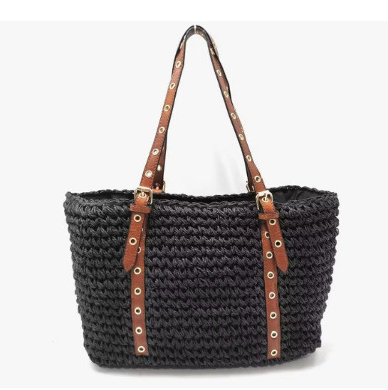 Bolso Paja Mujer | Bolsos Tejidos Crochet - Bolso Playa Verano Negro