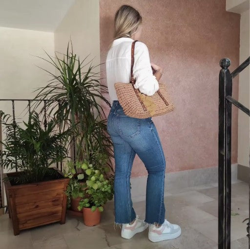 Bolso Paja Mujer | Bolsos Tejidos Crochet - Bolso Playa Verano Negro