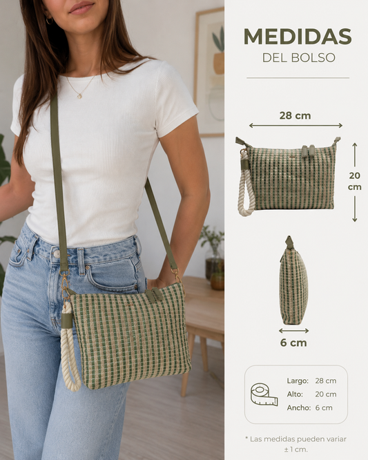 Bolso de Esparto Mujer Cruzado - Bolso de Verano de Rafia Informal - Beige y Verde