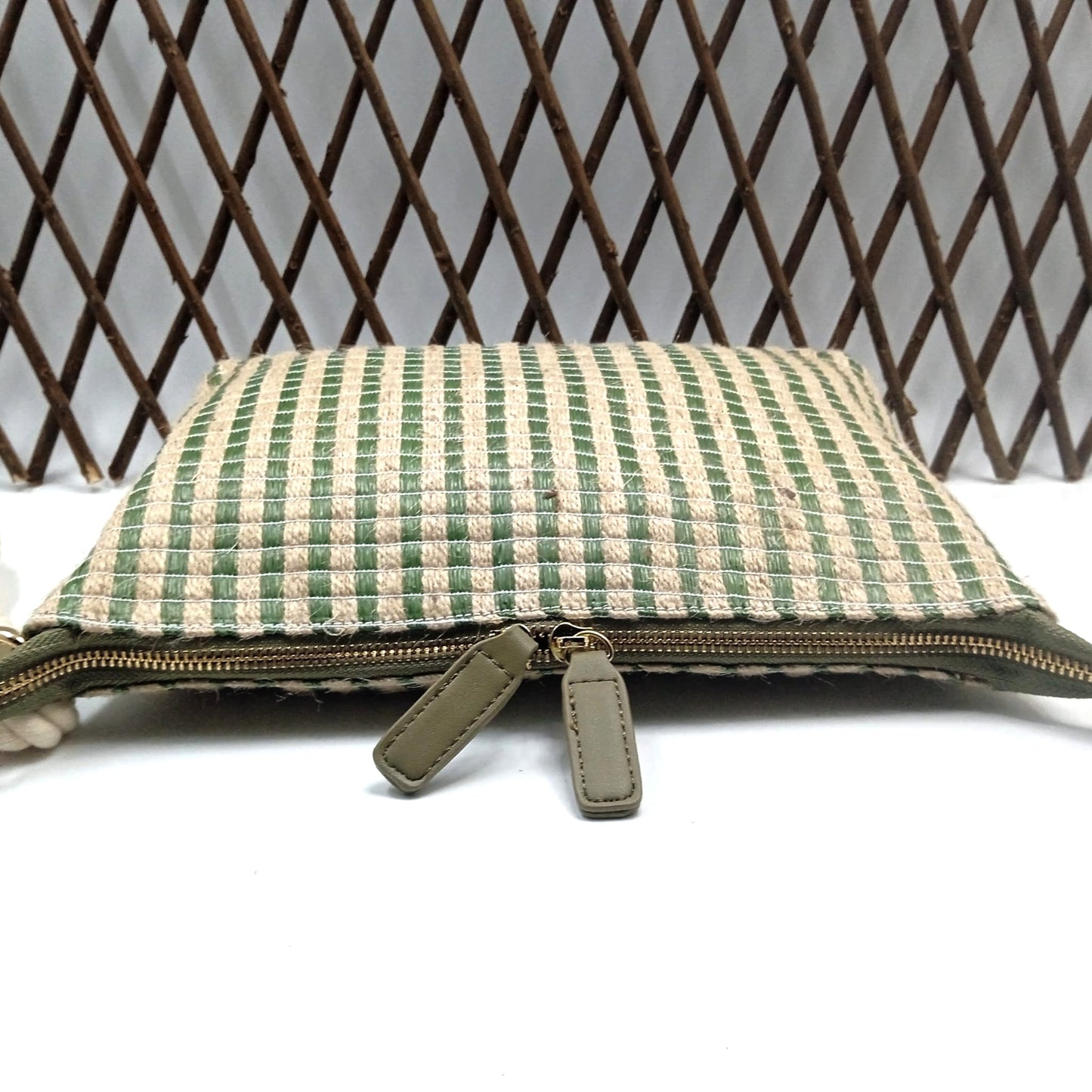 Bolso de Esparto Mujer Cruzado - Bolso de Verano de Rafia Informal - Beige y Verde