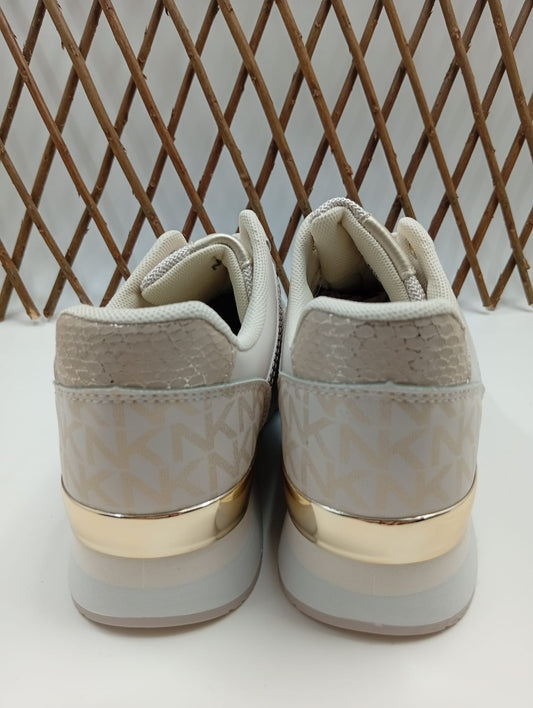 Zapatillas Deportivas Mujer Beige con Letras en Pedreria .Suela Antideslizante, Estilo Urbano Chic - Beige