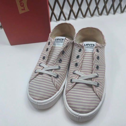 Zapatillas Deportivas Lona Rayas Rosa y Beige Levi,s