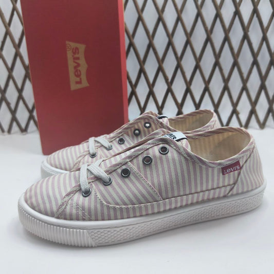 Zapatillas Deportivas Lona Rayas Rosa y Beige Levi,s